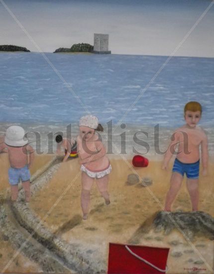 Niños jugando en la playa Óleo Lienzo Paisaje