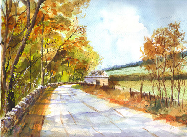 camino campestre Acuarela Papel Paisaje