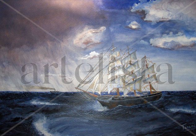 tormenta en altamar Watercolour Paper Marine Painting