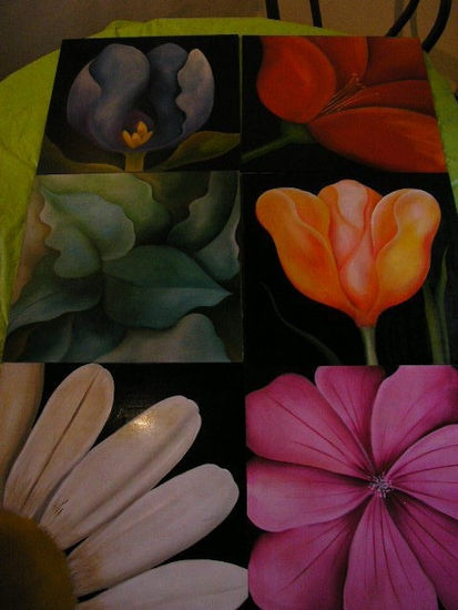 juego de cuadros o individuales Oil Panel Floral Painting