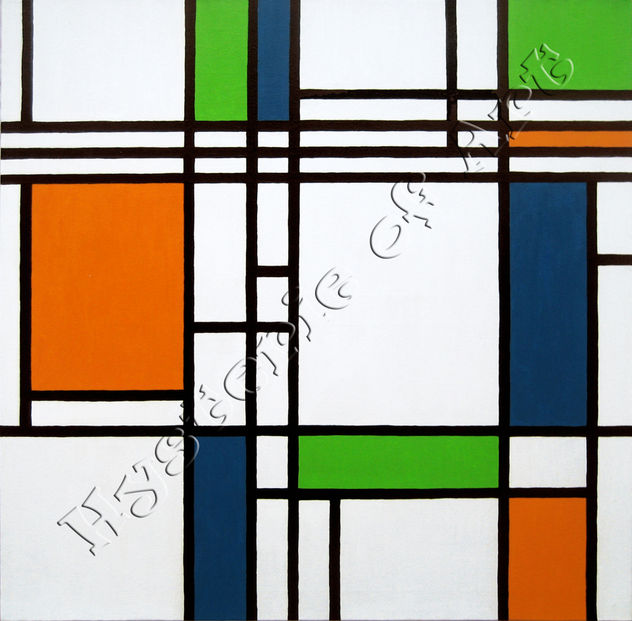 PARALLEL LINES, COMPOSITION WITH BLUE, GREEN AND ORANGE IN OPPOSITION
