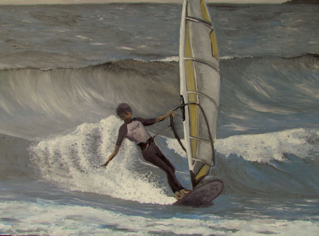 Surfeaando con gregal Oil Canvas Marine Painting