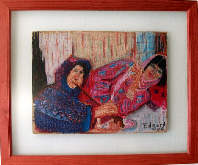 Casal fumando Opio Pastel Card Figure Painting