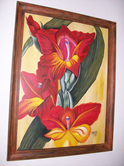 Gladiolos Óleo Tabla Floral