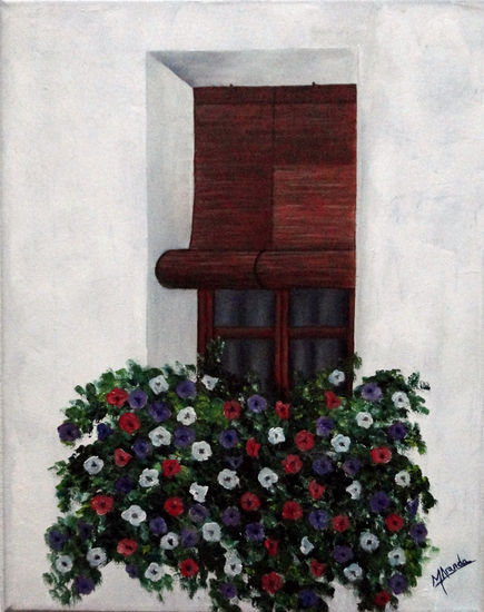 Ventana Óleo Lienzo Floral