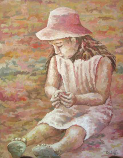 Niña jugando Oil Canvas Figure Painting