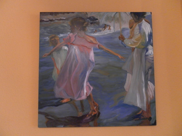 en la playa copia sorolla Oil Panel Figure Painting