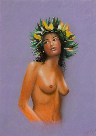 Nativa de la Polinesia Pastel Card Nude Paintings