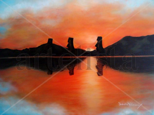 Atardecer en Isla de Pascua Oil Canvas Landscaping