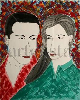 SOLENE ET ARLEQUIN Acrylic Canvas Portrait