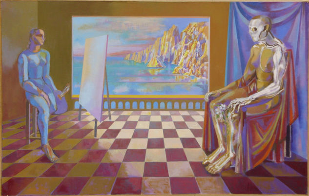 Susana Rojas. 2003 La Visita. Óleo. 75 x 150 cm 