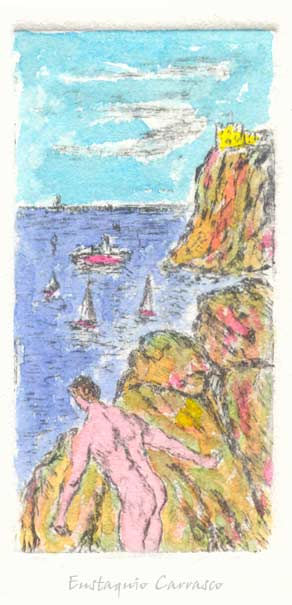 Bañista sobre las rocas