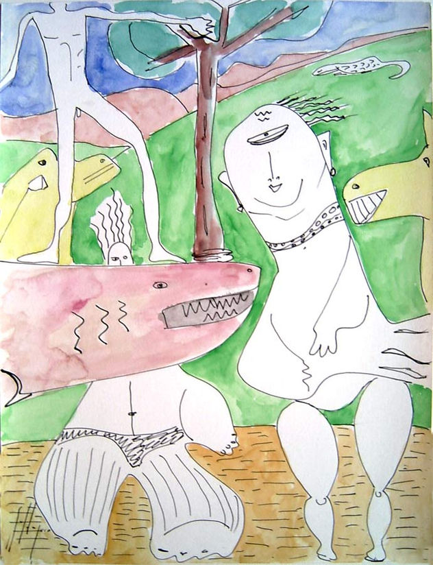 Tres personajes y cuatro animales