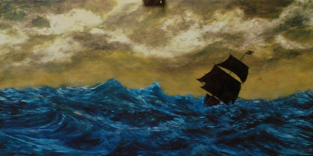 LA PERLA NEGRA Oil Panel Marine Painting