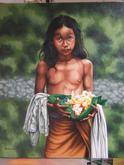 Niña hindú con flores