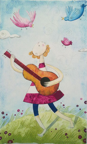 cantando con los pájaros Gouache Paper Landscaping