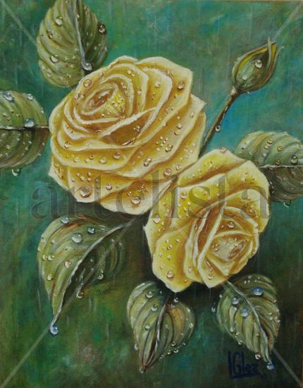 ROSAS MOJADAS Acrylic Panel Floral Painting