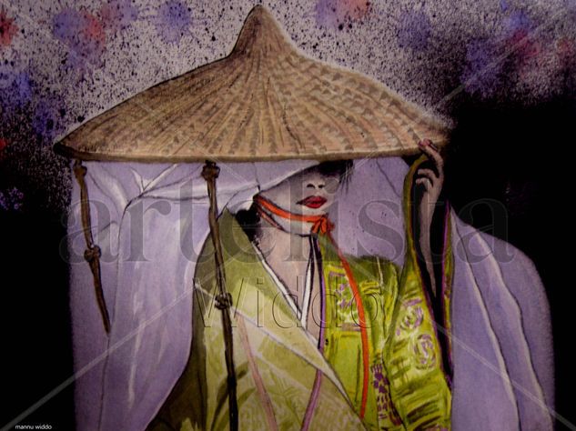 GEISHA  (REPRODUCCION LIENZO/BASTIDOR) Ink Canvas Figure Painting