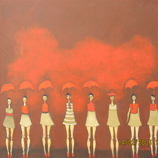 7 Señoritas, 1 viajera Acrylic Canvas Figure Painting