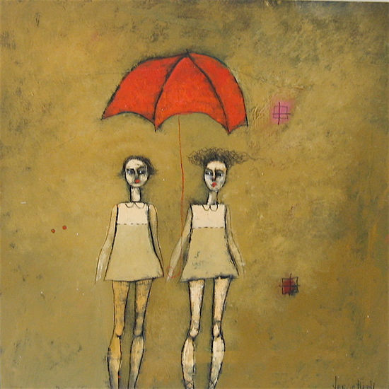 Dos amigas bajo el paraguas Oil Canvas Landscaping