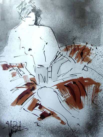 lectura tranquila Ink Card Figure Painting