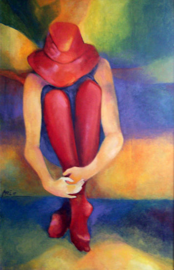 Capello rosso donna Oil Canvas Figure Painting