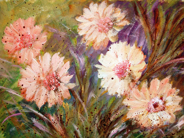 QUINTETO DE FLORES  ROSAS Mixed media Card Floral Painting