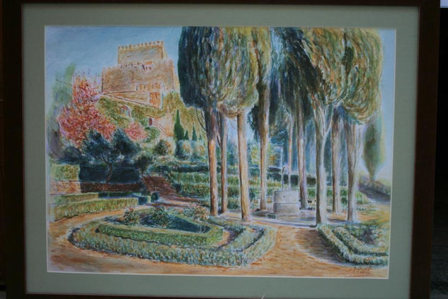 "Jardines del Parador de Ciudad Rodrigo" Acuarela Papel Paisaje