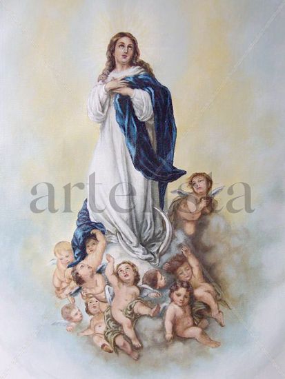 Inmaculada. Lienzo para estandarte pintado al óleo. Por encargo. La imagen que Ud. desee. Oil Canvas Figure Painting