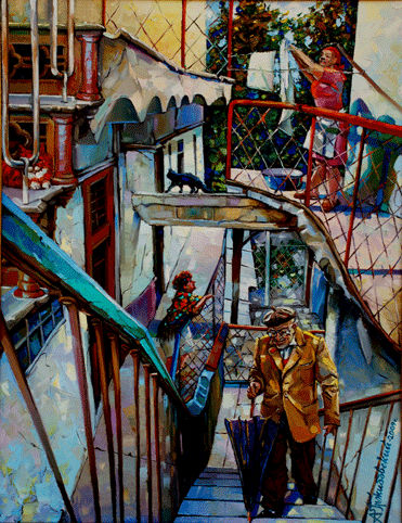 Upwards on a ladder conducting downwards
