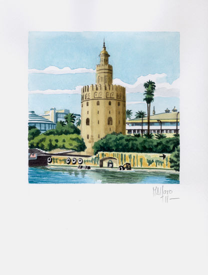 Acuarela "La Torre del Oro" (Sevilla) Acuarela Papel Paisaje