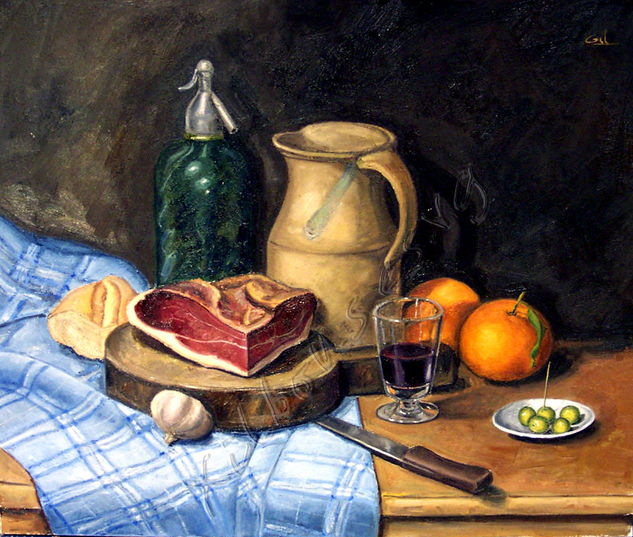 Bodegón con jamón Oil Canvas Still Life Paintings