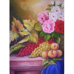 ROSAS E UVAS Oil Canvas Floral Painting