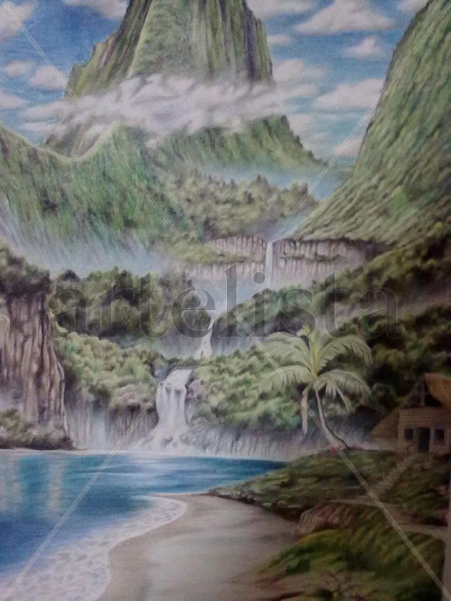 cabaña y cascadas