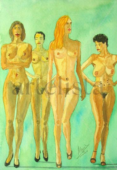 En base a fotografia de Helmut Newton Watercolour Paper Nude Paintings