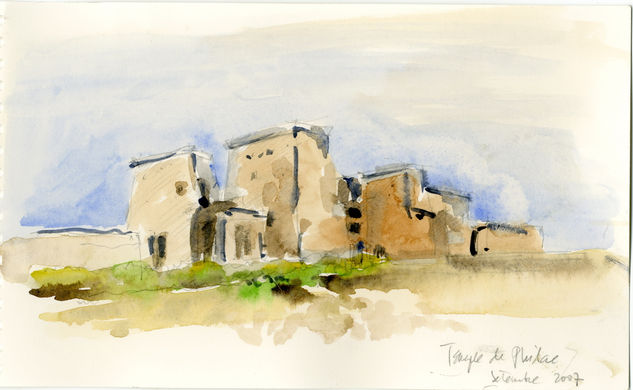 Temple de Philae Acuarela Papel Paisaje