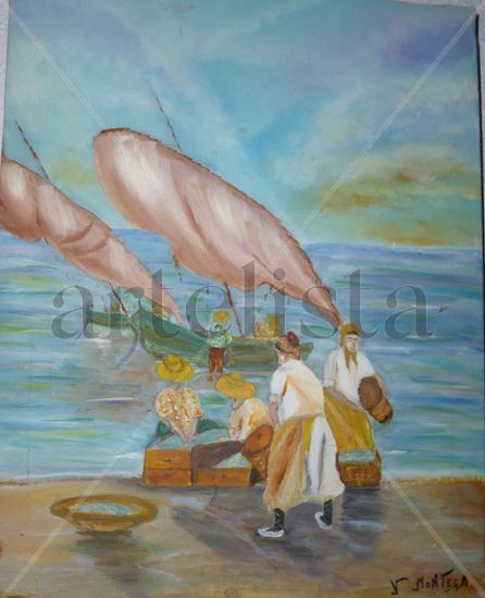 EL TRABAJO, MARINA ,PESCADORES Oil Canvas Marine Painting