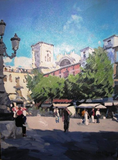 PLAZA BIRRAMBLA DE GRANADA Oil Canvas Landscaping