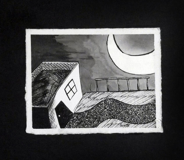 Casa y luna Mixed Media