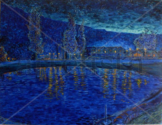 anochecer sin estrellas en el lago lacar