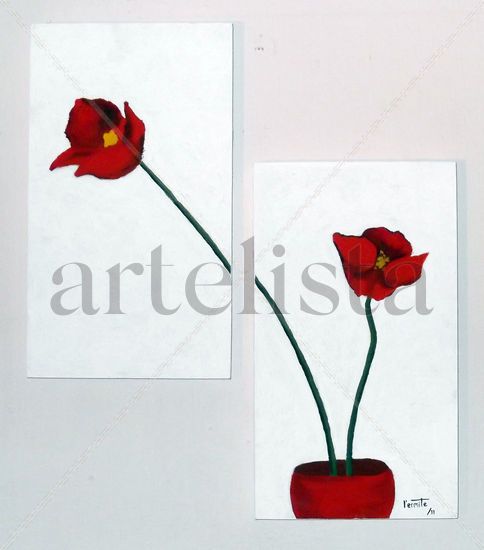 Flor Roja y Flor Roja En Florero Oil Canvas Floral Painting