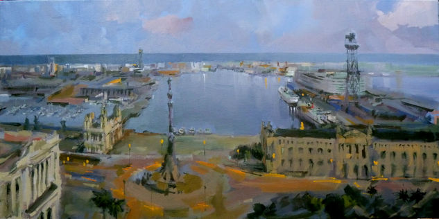 Port Barcelona Oil Canvas Landscaping