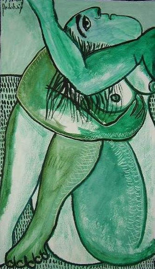 desnudo verde Óleo Papel Desnudos