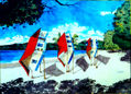 casas caminando por la playa.