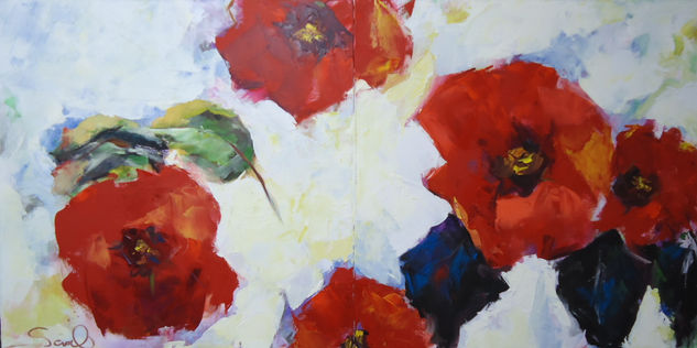 poppies composition Oil Canvas Floral Painting