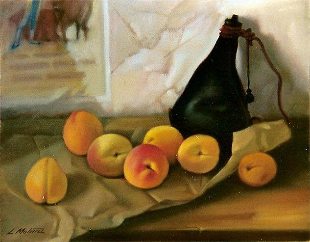 Los melocotones y la bota Oil Panel Still Life Paintings