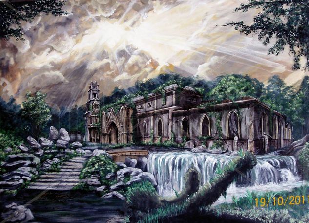 Templo San Fco, y Juan Diego despues del diluvio Acrylic Canvas Landscaping