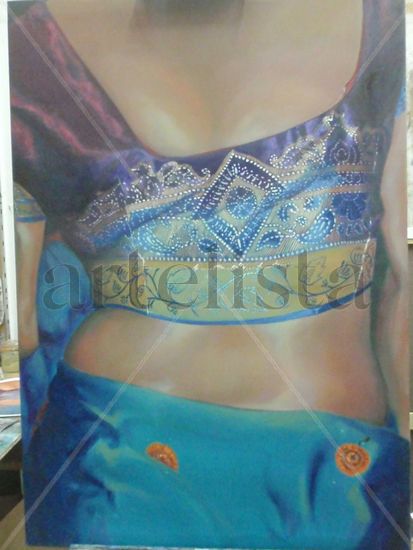 Saree Oil Textile Figure Painting