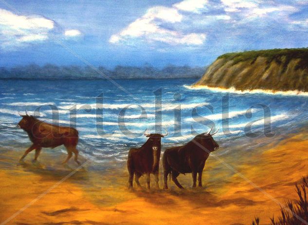 playa con toros Acrylic Canvas Landscaping