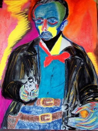 Marti en Vaqueros 3 Pastel Card Figure Painting